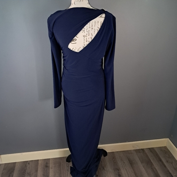 Lauren Ralph Lauren Evening Size 8 Navy Blue Floor Length Dress Embellished - Picture 2 of 9
